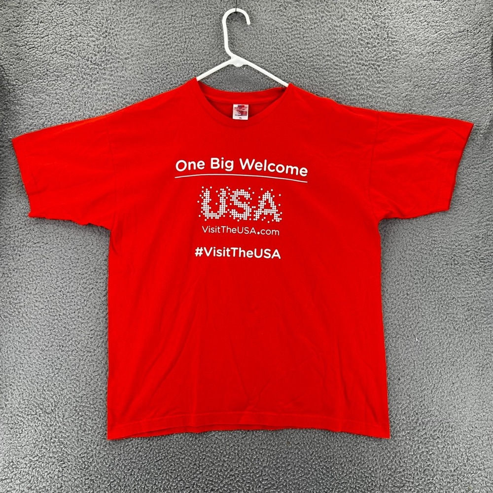 Bayside T Shirt One Big Welcome USA #VisitTheUSA Print Adult XL Red‎ Made in USA